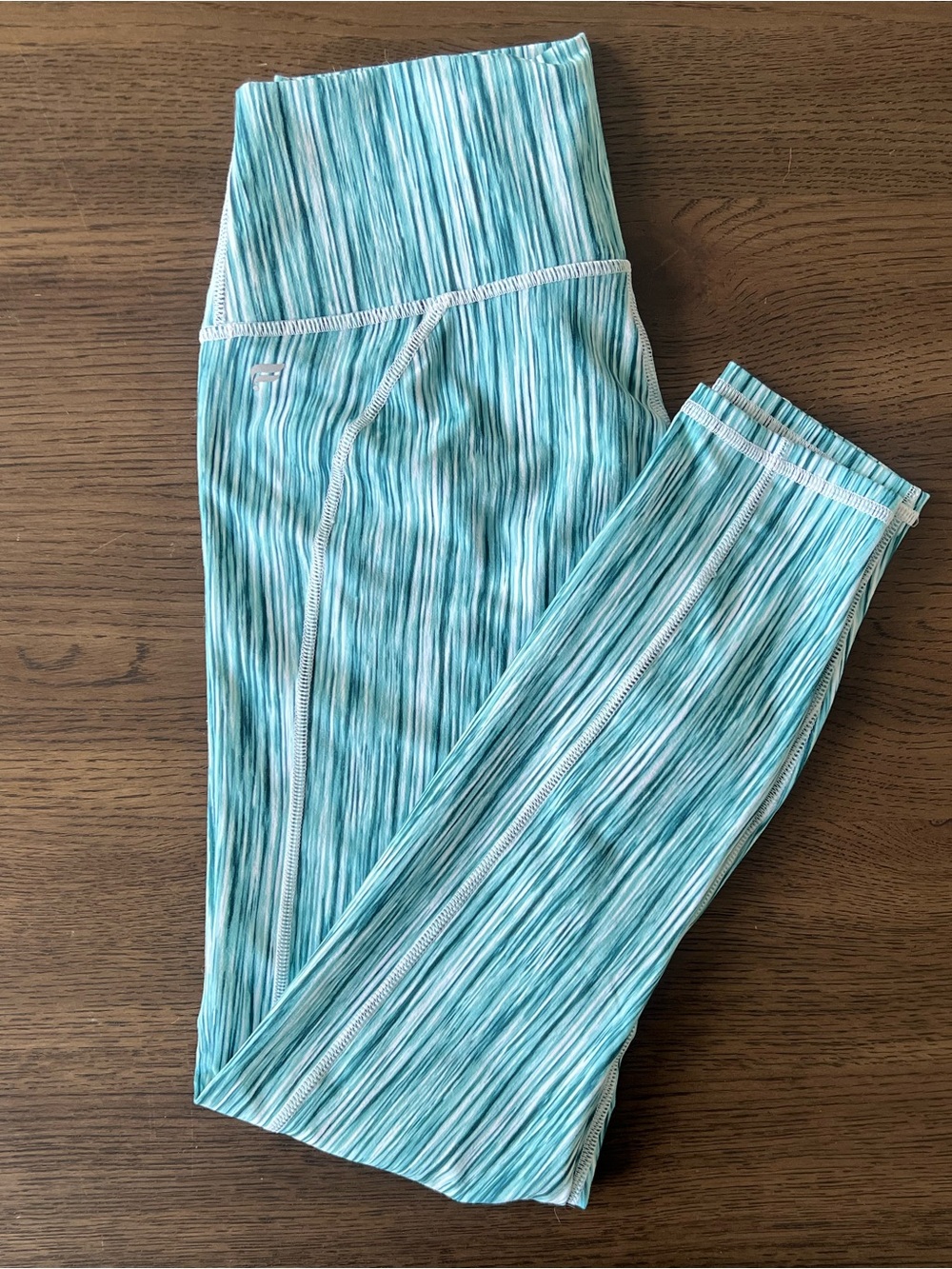 Fabletics PowerHold 7/8 Leggings White Blue Green Printed High Rise Compression